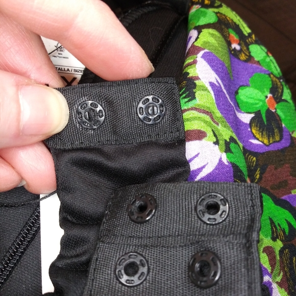 Zara Purple Black Green Floral, Padded Shoulder Deep Neckline Faux Wrap Bodysuit - Picture 8 of 12